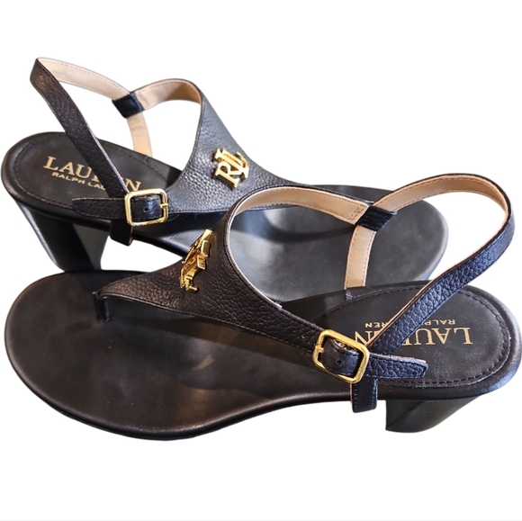New LAUREN RALPH LAUREN Sandals WomannWestcott Black Leather Toe Post Heels Sz 8 - Picture 11 of 12
